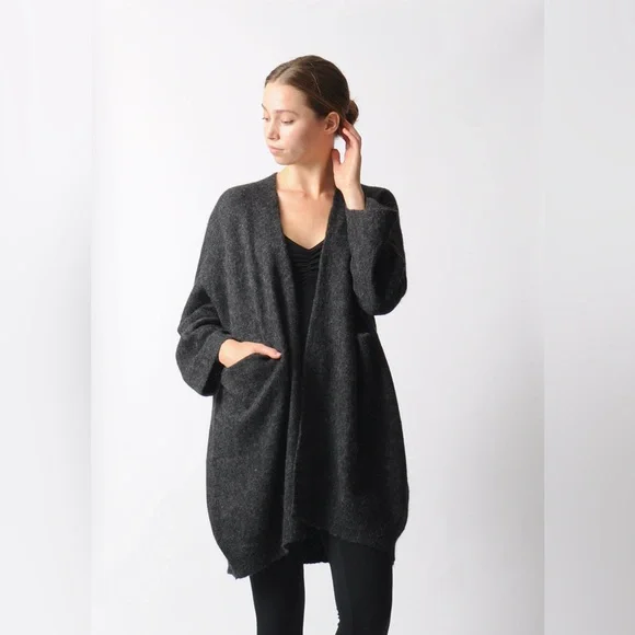 LAUREN MANOOGIAN DARK CHARCOAL WIDE CARDIGAN - Picture 3 of 10